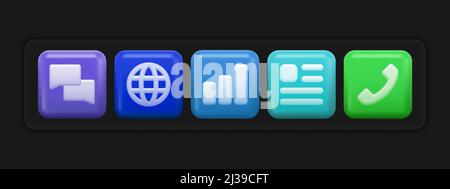 Icone di Internet 3D impostate. Pulsanti delle applicazioni colorati quadrati . Illustrazione vettoriale Illustrazione Vettoriale