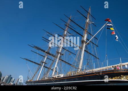 Il famoso Cutty Sark shipe e museo, Greenwich, Londra Inghilterra Regno Unito Foto Stock