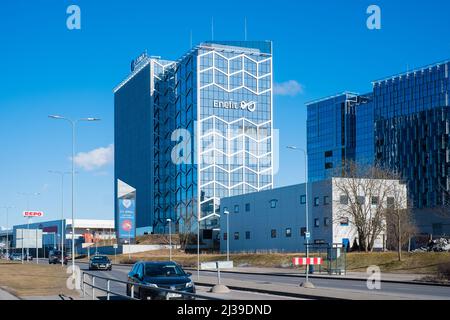 Edificio Enfit e Elektrilevi a Tallinn. Enfit è il maggiore produttore di energia e uno dei maggiori produttori di energia rinnovabile nei paesi baltici. Foto Stock