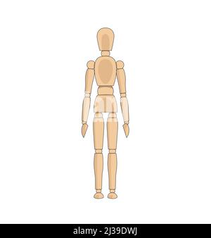 Modello uomo in legno, manichino per disegnare anatomia del corpo umano posa. Mannequin controllo fittizio figura vettore semplice illustrazione stock immagine Illustrazione Vettoriale