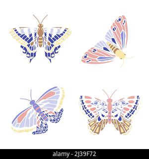 Set di farfalle multicolore diverse. Collezione di fantasy variopinte farfalle vettoriali per design. Illustrazione vettoriale Illustrazione Vettoriale