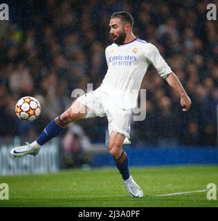 Londra, Regno Unito. 01st Feb 2018. LONDRA, Regno Unito, 06 APRILE: Eder Militao del Real Madrid CF durante la finale di Champions League tra Chelsea e Real Madrid allo Stamford Bridge Stadium, Londra il 06th aprile 2022 Credit: Action Foto Sport/Alamy Live News Foto Stock