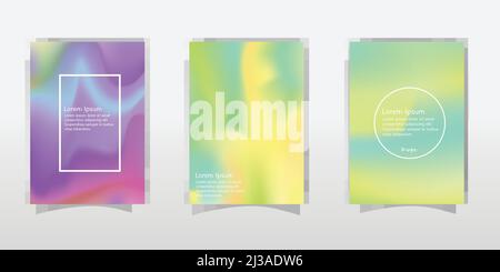 Set di sfondi olografici in lamina. Sfondo futuristico a gradiente con lamina olografica. stile retrò 90s, 80s. Modello grafico perlescente per banner, f Illustrazione Vettoriale