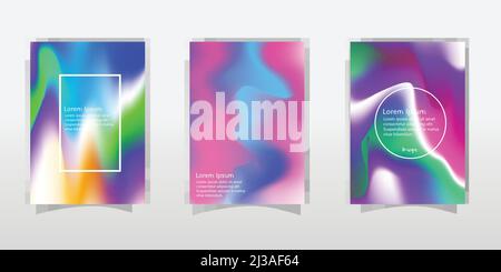 Set di poster futuristici moderni con figure geometriche olografiche per eventi musicali. Stile Vaporwave/Synthwave. - Vettore Illustrazione Vettoriale