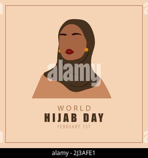 Giornata mondiale hijab. Donna musulmana astratta ad abaya. Ritratto femminile senza volto. Illustrazione vettoriale in stile cartoon piatto Illustrazione Vettoriale