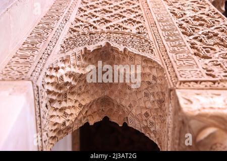 Dettagli in tombe Saadiens a Marrakech City in Marocco Foto Stock