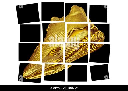 Sneaker creativa dorata divisa in quadrati. Foto Stock