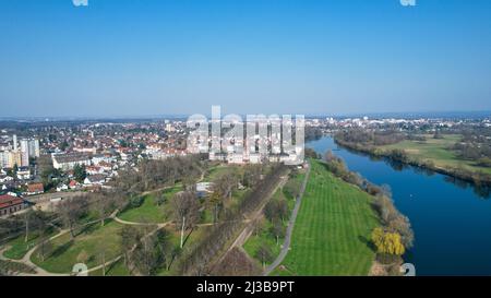 Vista aerea da Hanau e dal fiume meno, Germania Foto Stock