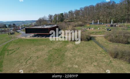 Vista aerea dal Museo Celtic World al Faith Mountain a Glauberg, Germania Foto Stock