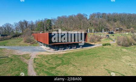 Vista aerea dal Museo Celtic World al Faith Mountain a Glauberg, Germania Foto Stock