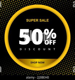 sconto del 50%. Offerta speciale sconto del 50%. Offerta di sconto. Banner promozionale Vector cinquanta per cento di sconto in nero e giallo Illustrazione Vettoriale