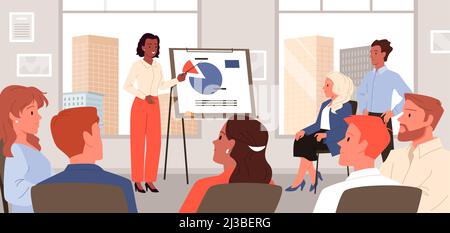 Donna d'affari che presenta in sala conferenze Illustrazione Vettoriale