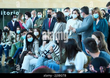 Logrono. Spagna. 20220407, la regina Letizia di Spagna partecipa all'annuncio del vincitore del premio "Fondazione Principessa di Girona" nella categoria sociale il 7 aprile 2022 a Logrono, Spagna Foto Stock