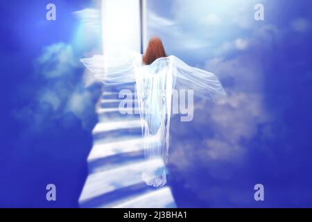 Risurrezione di Gesù Cristo. Gesù in cielo. Sfondo della Domenica di Pasqua. 3D rappresentazione illustrazione. Foto Stock