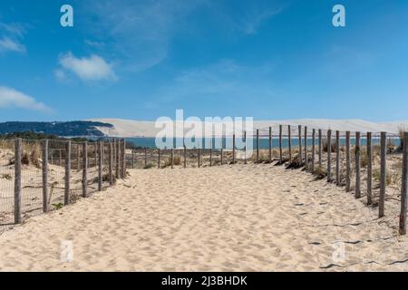 La punta di Cap Ferret (Arcachon Bay, Francia). Vista della duna di Pilat Foto Stock