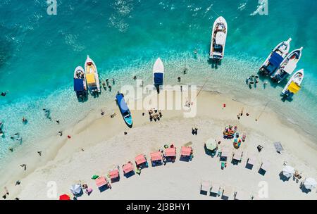 Isola paradisiacale dei Caraibi - Cayo Sombrero - Morrocoy, Venezuela. Vista aerea. Foto Stock