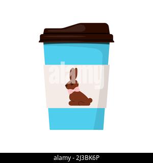 Tazza di caffè di Pasqua con coniglio di cioccolato icona isolato su sfondo bianco. Illustrazione Vettoriale