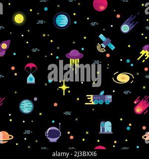 Modello di spazio. Oggetti galassici senza giunture su sfondo nero Illustrazione Vettoriale