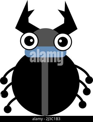 Bug cartoon. Coleottero nero con grandi occhi divertenti Illustrazione Vettoriale