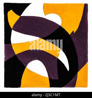 composizione grafica astratta con lettere disegnate a mano su carta bianca con colori marrone, grigio e nero Foto Stock