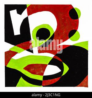 composizione grafica astratta con cifre e lettere disegnate a mano su carta bianca con colori marrone, grigio e nero Foto Stock