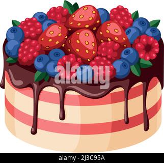Torta a strati con bacca e cioccolato gocciolante Illustrazione Vettoriale