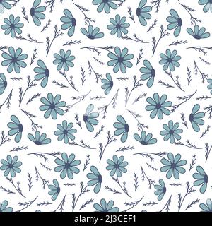 Fiore grigio con gambo e foglia trending organico senza cuciture modello, carta da parati che avvolge tessuto disegno illustrazione Foto Stock