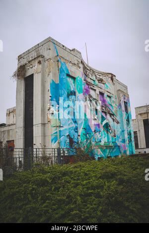 Littlewoods Building, Liverpool Innovation Park, grande murale dipinto di lato Foto Stock