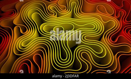 3d linee d'onda astratte ripiegano lo sfondo. Curve di gradiente colore con carta, tessuto, nastri. Background surreale, futuristico, psichedelico. Illustrazione 3D di alta qualità Foto Stock