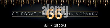 66th° anniversario. Sessantasei anni celebrazione compleanno banner orizzontale con brillante colore dorato. Illustrazione Vettoriale