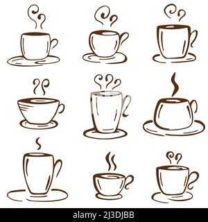 Set di tagliatelle vettoriali per tazza di caffè disegnate a mano Illustrazione Vettoriale
