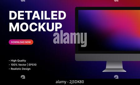 Mockup computer dettagliato. Visualizzazione frontale realistica del dispositivo con schermo vuoto. Presentazione promozionale per nuove tecnologie, app, UI. Illustrazione vettoriale Illustrazione Vettoriale