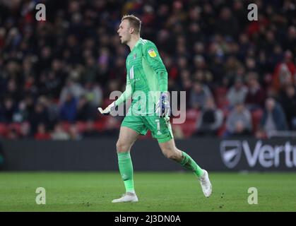 MIDDLESBROUGH, REGNO UNITO. APR 6th Marek Rodak di Fulham durante la partita del Campionato Sky Bet tra Middlesbrough e Fulham al Riverside Stadium di Middlesbrough mercoledì 6th aprile 2022. (Credit: Mark Fletcher | MI News) Credit: MI News & Sport /Alamy Live News Foto Stock