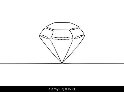 Disegno a una linea di diamante. Immagine a linea continua del simbolo GEM isolata su sfondo bianco. Illustrazione Vettoriale