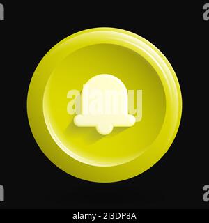 Icona allarme rotondo o notifica. 3D pulsante campanello giallo. Illustrazione vettoriale Illustrazione Vettoriale