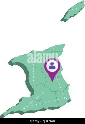Isolato 3D rendere mappa di Trinidad e Tobago con una mappa pin Vector Illustrazione Vettoriale
