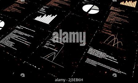 Processo di apprendimento e analisi dell'intelligenza artificiale, concetto di intelligenza artificiale. Animazione. Tecnologia, internet e networking, dati e grafici in nero Foto Stock