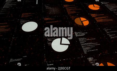 Processo di apprendimento e analisi dell'intelligenza artificiale, concetto di intelligenza artificiale. Animazione. Tecnologia, internet e networking, dati e grafici in nero Foto Stock