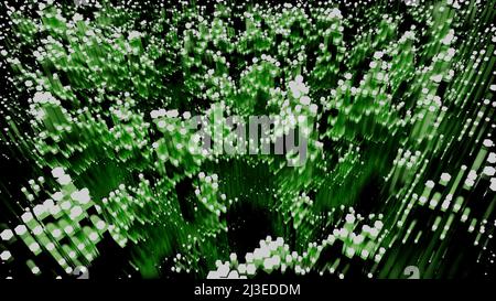 Onda astratta come il movimento di strette colonne verdi su uno sfondo nero, loop senza giunture. Design. Spostamento verso l'alto e verso il basso dei pilastri. Foto Stock