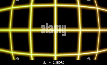 Righe astratte al neon di quadrati di linee sottili incandescenti, struttura convessa. Design. Grafica del movimento di animazione al neon della griglia. Foto Stock