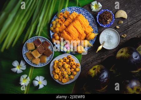 Dessert thailandesi, dolci locali della provincia di Phetchaburi, Thailandia Foto Stock