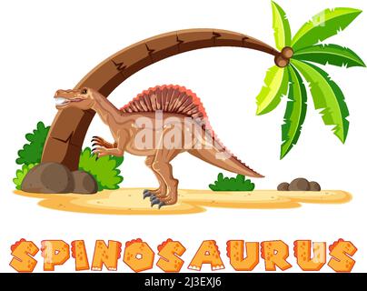 Scena con dinosauri spinosaurus su illustrazione isola Illustrazione Vettoriale