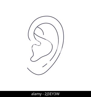 Orecchio umano in linea style.Simple vettore grafico isolato su sfondo bianco. Illustrazione Vettoriale