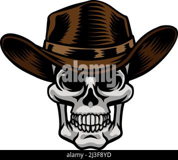 Skull Cowboy Hat Grim Reaper Cartoon Illustrazione Vettoriale