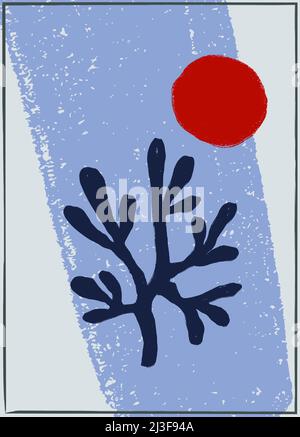 Poster minimalista astratto in stile Matisse. Retro 1920s Graphic Home Print Template. Forme e colori illustrazione testurizzata. Illustrazione Vettoriale