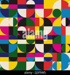 Design di arte moderna ispirato al design Bauhaus realizzato con forme geometriche astratte e forme audaci. Illustrazione Vettoriale