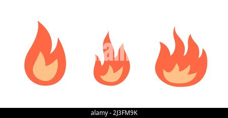 Set di icone di fiamma. Simbolo di falò, incendio, pericolo di allarme. Elemento di design, pittogramma. Illustrazione vettoriale piatta isolata su sfondo bianco Illustrazione Vettoriale