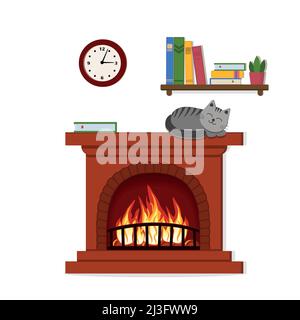 casa camino interno con fuoco, colore vettore illustrazione appartamento Illustrazione Vettoriale