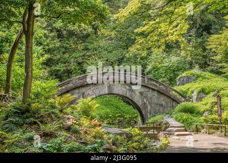 Engetsu-Kyo (Ponte della Luna piena) ai Giardini Koishikawa Korakuen, Tokyo, Giappone Foto Stock