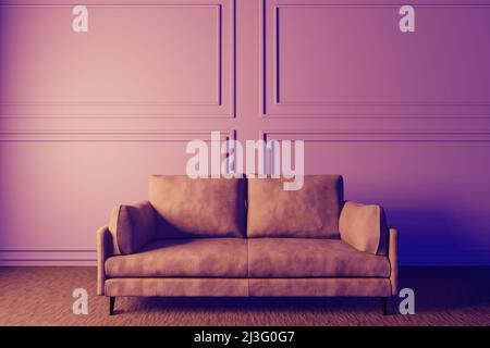 divano in pelle isolato su sfondo rosso. 3d rendering Foto Stock